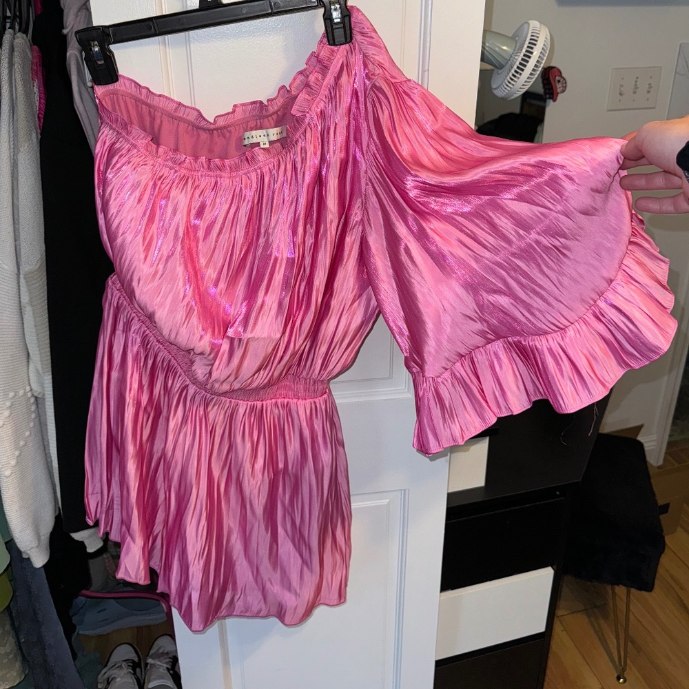 Pink One Shoulder Shiny Romper - Worn Once